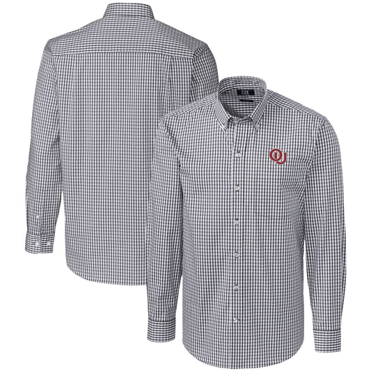 Men's Cutter & Buck  Charcoal Oklahoma Sooners Vault Easy Care Stretch Gingham Long Sleeve Dress Shirt