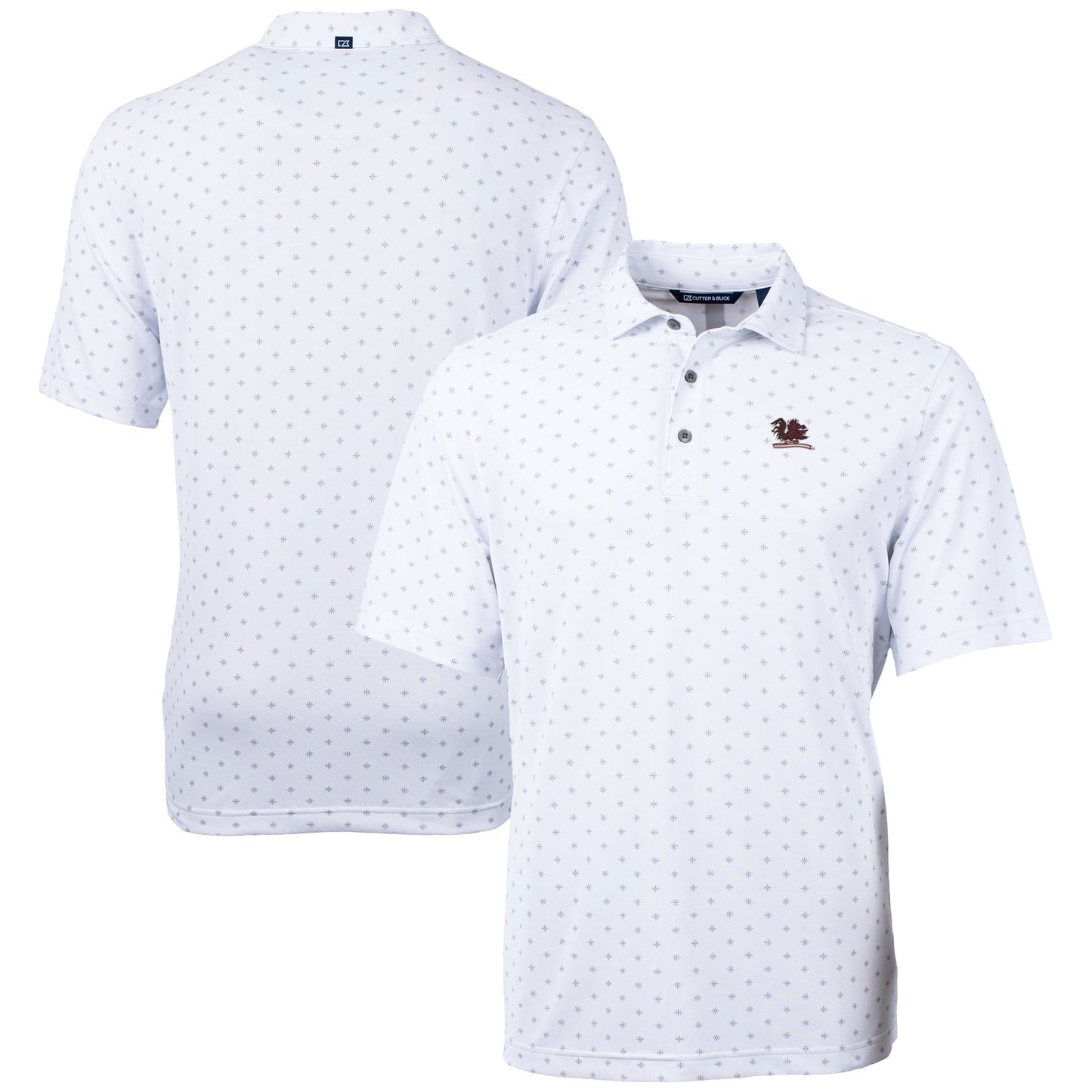 Men's Cutter & Buck  White South Carolina Gamecocks Vault DryTec Virtue Eco Pique Tile Print Recycled Polo