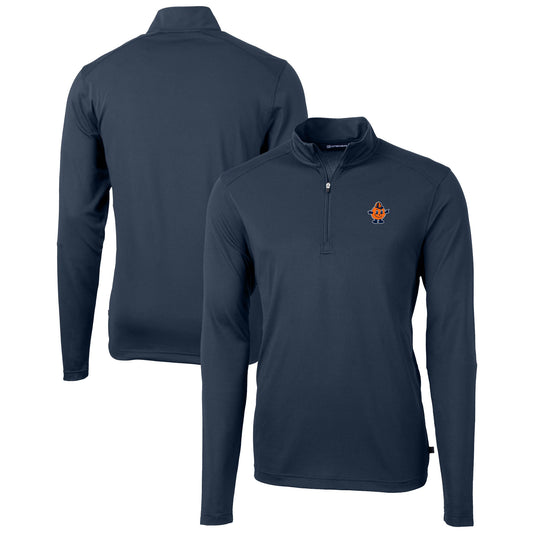 Men's Cutter & Buck  Navy Syracuse Orange Vault DryTec Virtue Eco Pique Recycled Quarter-Zip Top