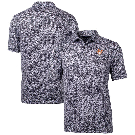 Men's Cutter & Buck  Black Texas Longhorns Vault Pike Magnolia Print Stretch Polo