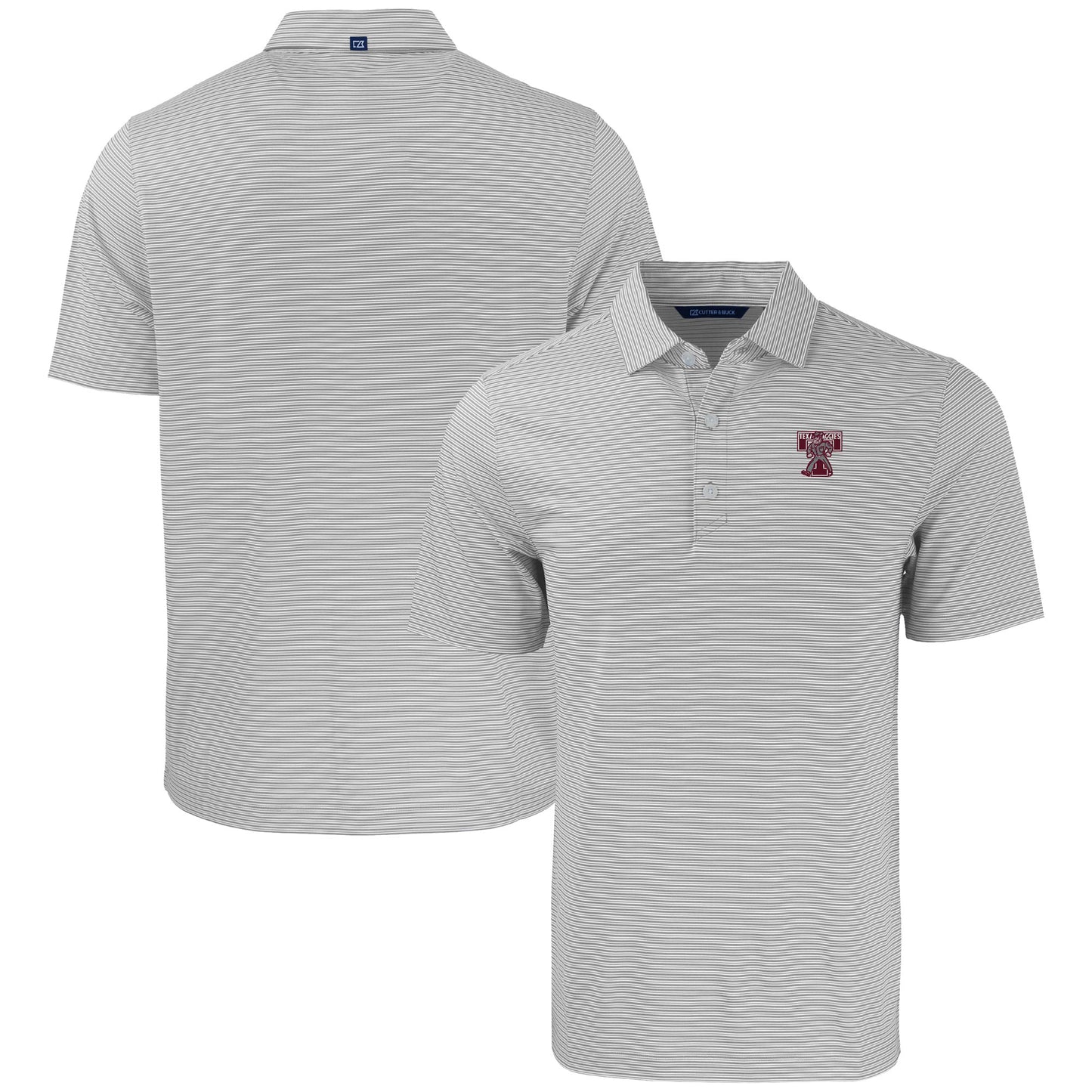 Men's Cutter & Buck  Gray/White Texas A&M Aggies Forge Eco Double Stripe Stretch Recycled Tri-Blend Polo