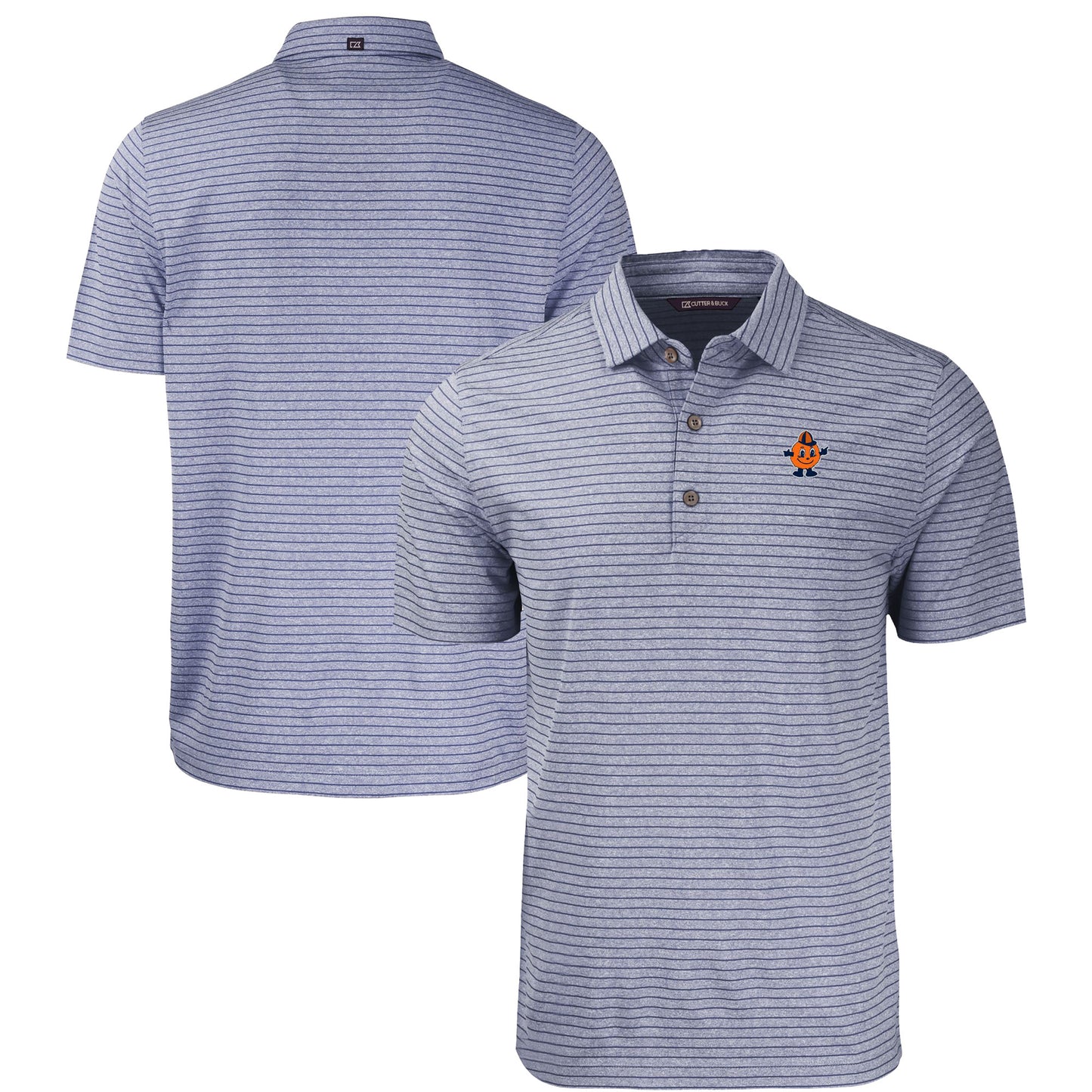 Men's Cutter & Buck Heather Navy Syracuse Orange Vault Forge Eco Heathered Stripe Stretch Recycled Polo