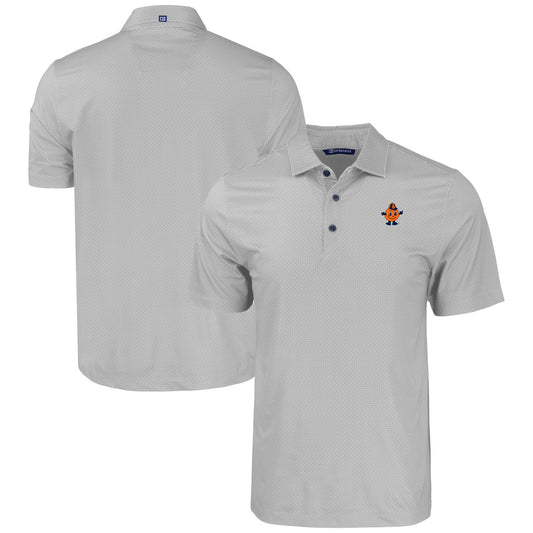 Men's Cutter & Buck  Gray Syracuse Orange Pike Eco Tonal Geo Print Stretch Recycled Polo