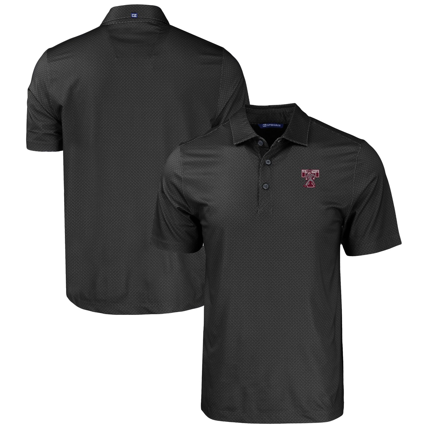 Men's Cutter & Buck  Black Texas A&M Aggies Pike Eco Tonal Geo Print Stretch Recycled Polo