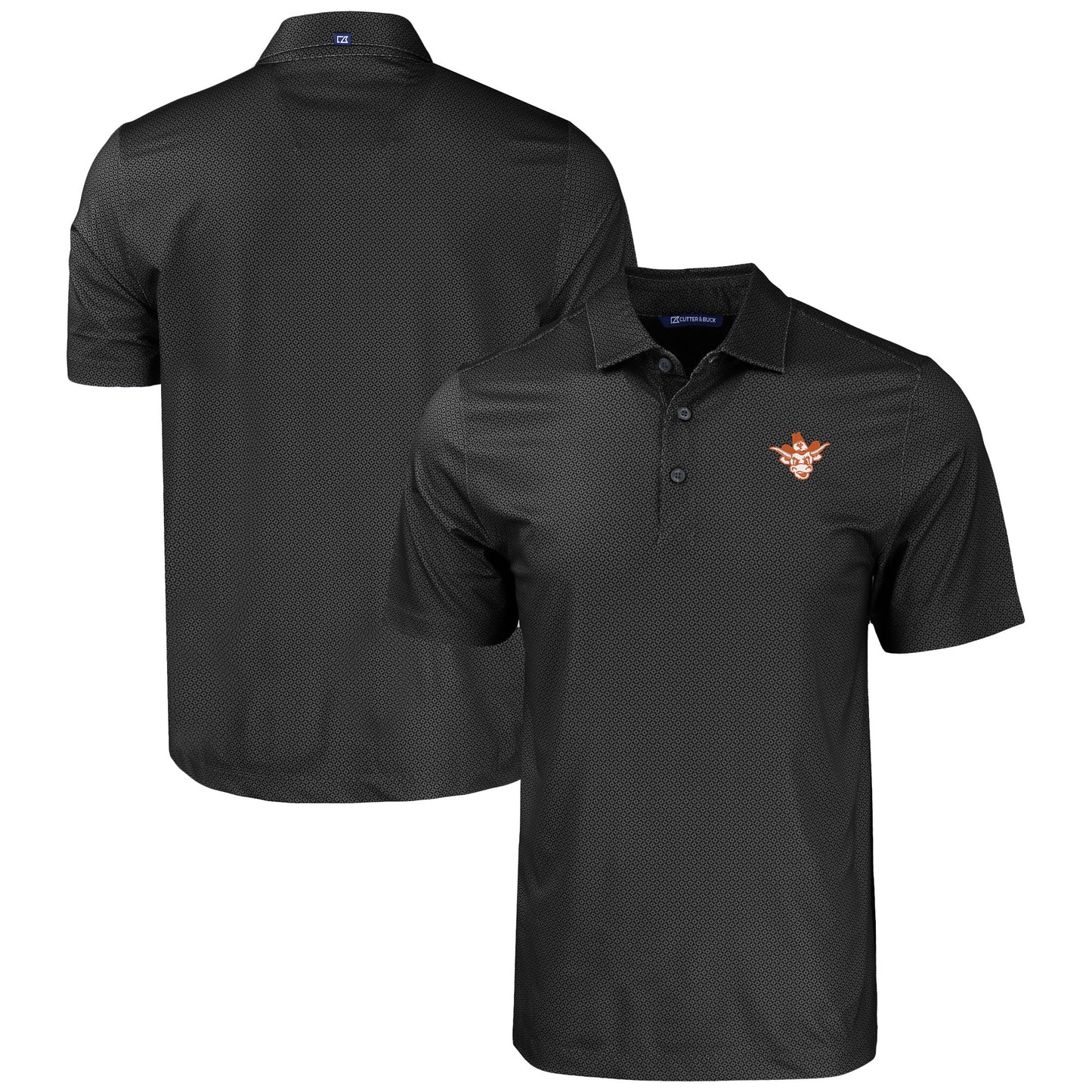 Men's Cutter & Buck  Black Texas Longhorns Pike Eco Tonal Geo Print Stretch Recycled Polo