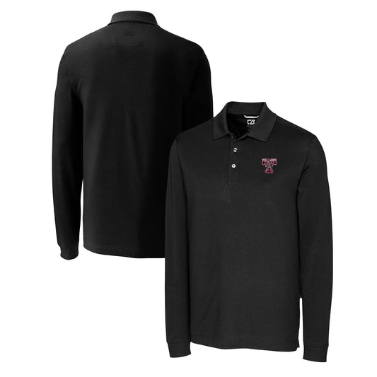 Men's Cutter & Buck  Black Texas A&M Aggies Advantage Tri-Blend Pique Long Sleeve DryTec Polo