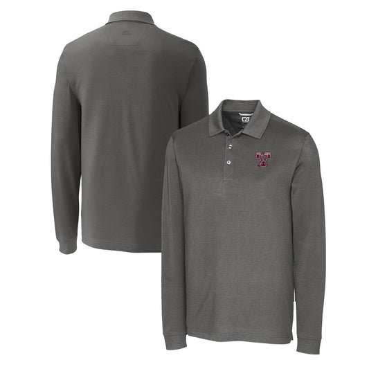 Men's Cutter & Buck  Gray Texas A&M Aggies Advantage Tri-Blend Pique Long Sleeve DryTec Polo