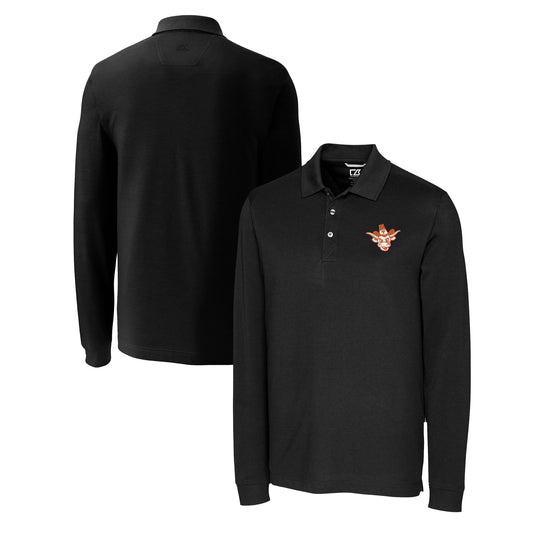 Men's Cutter & Buck  Black Texas Longhorns Advantage Tri-Blend Pique Long Sleeve DryTec Polo