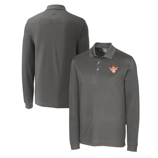 Men's Cutter & Buck  Gray Texas Longhorns Advantage Tri-Blend Pique Long Sleeve DryTec Polo