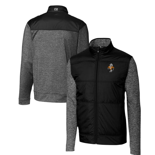 Men's Cutter & Buck Black Tennessee Volunteers Vault Stealth Hybrid Quilted Full-Zip Windbreaker Jacket