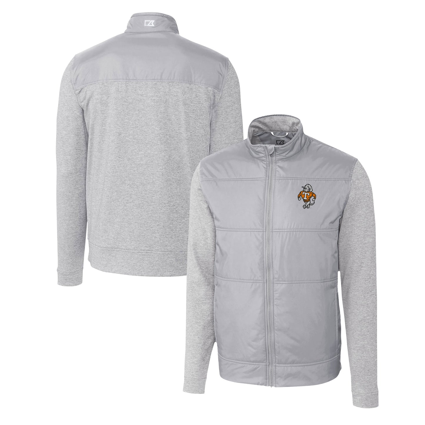 Men's Cutter & Buck Gray Tennessee Volunteers Vault Stealth Hybrid Quilted Full-Zip Windbreaker Jacket