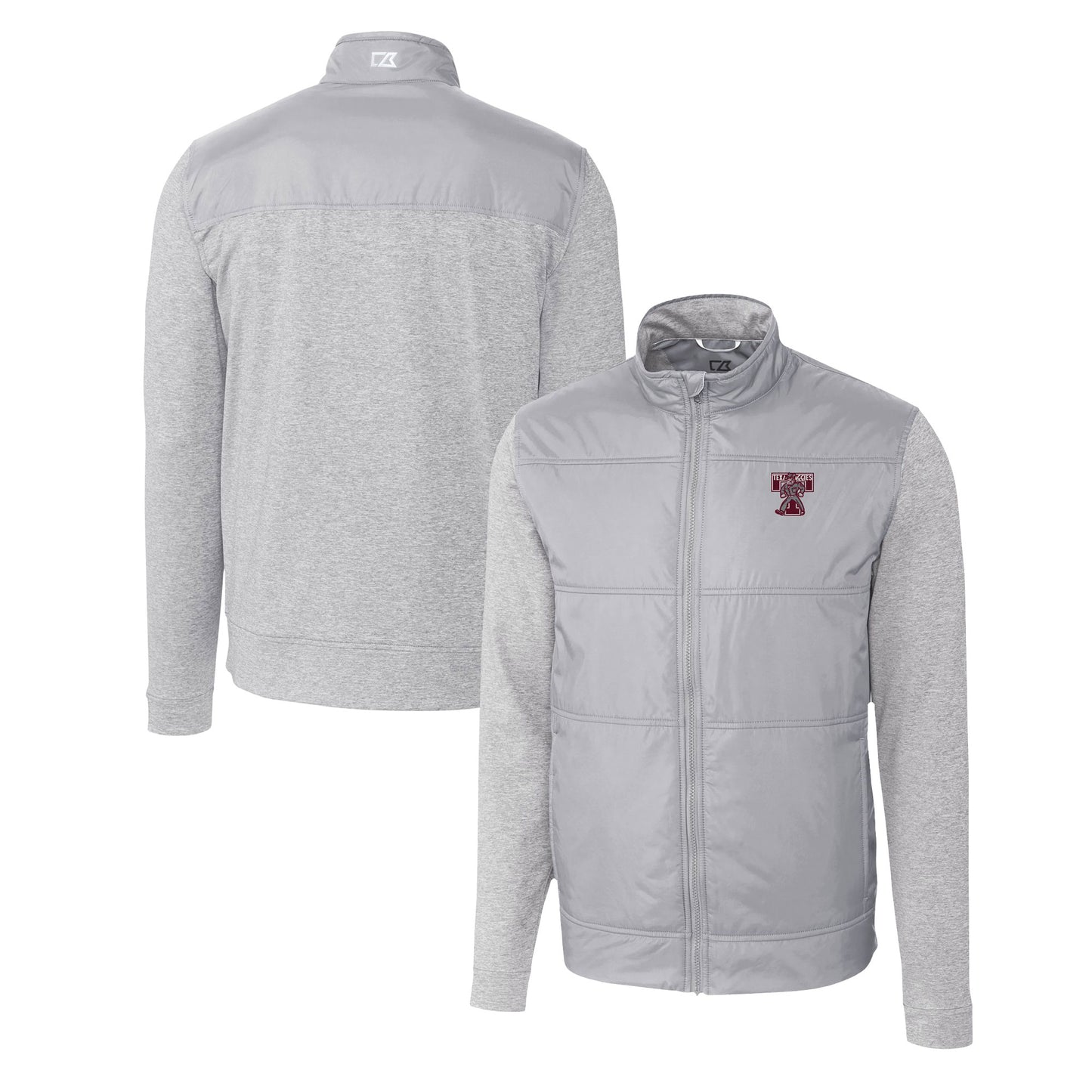 Men's Cutter & Buck Gray Texas A&M Aggies Vault Stealth Hybrid Quilted Full-Zip Windbreaker Jacket