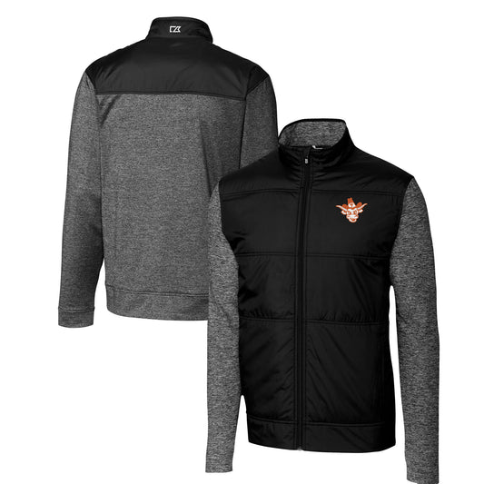 Men's Cutter & Buck Black Texas Longhorns Vault Stealth Hybrid Quilted Full-Zip Windbreaker Jacket