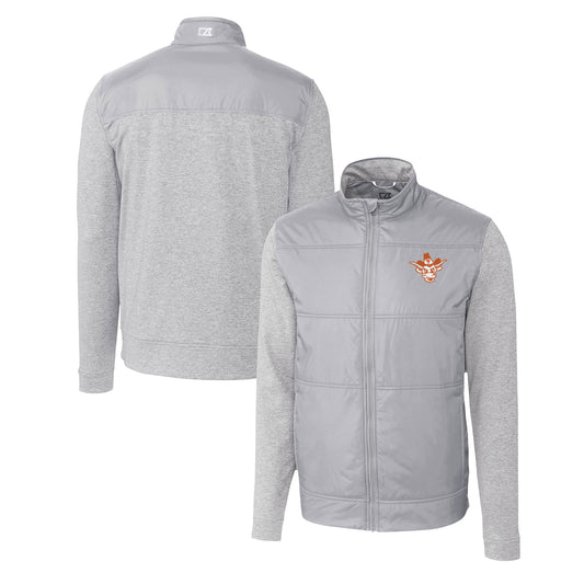 Men's Cutter & Buck Gray Texas Longhorns Vault Stealth Hybrid Quilted Full-Zip Windbreaker Jacket