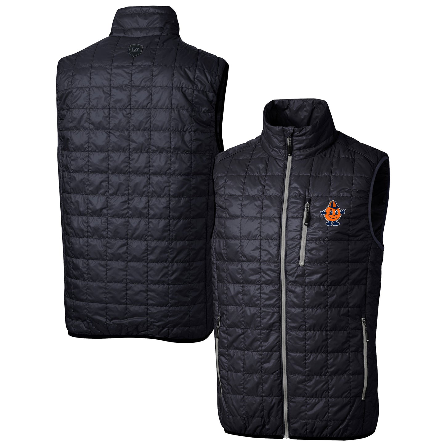 Men's Cutter & Buck  Navy Syracuse Orange Vault Rainier PrimaLoft Eco Insulated Full-Zip Puffer Vest