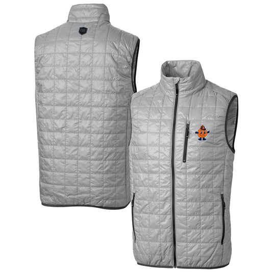 Men's Cutter & Buck  Gray Syracuse Orange Vault Rainier PrimaLoft Eco Insulated Full-Zip Puffer Vest