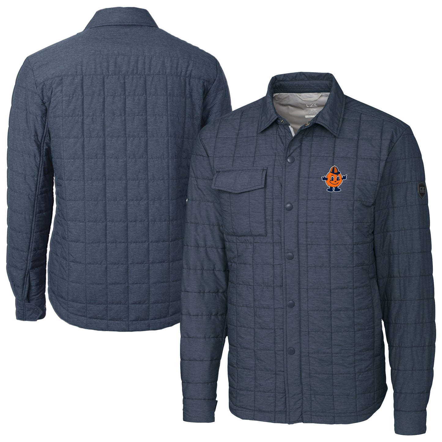 Men's Cutter & Buck  Charcoal Syracuse Orange Vault Rainier PrimaLoft Eco Insulated Quilted Button-Up Shacket