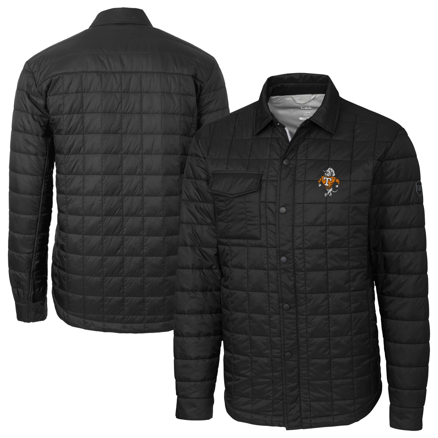 Men's Cutter & Buck  Black Tennessee Volunteers Vault Rainier PrimaLoft Eco Insulated Quilted Button-Up Shacket