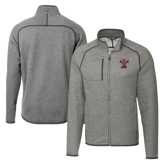 Men's Cutter & Buck  Heather Gray Texas A&M Aggies Vault Mainsail Sweater-Knit Full-Zip Jacket