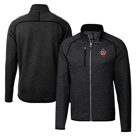 Men's Cutter & Buck  Heather Charcoal Syracuse Orange Vault Mainsail Sweater-Knit Full-Zip Jacket