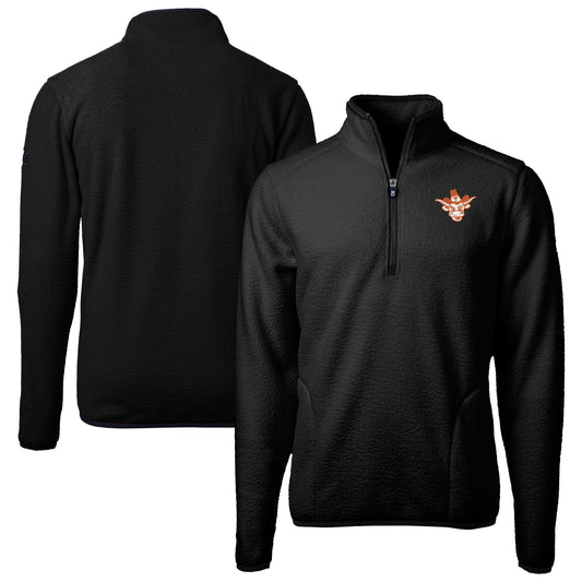 Men's Cutter & Buck  Black Texas Longhorns Vault Cascade Eco Sherpa Fleece Quarter-Zip Pullover Jacket