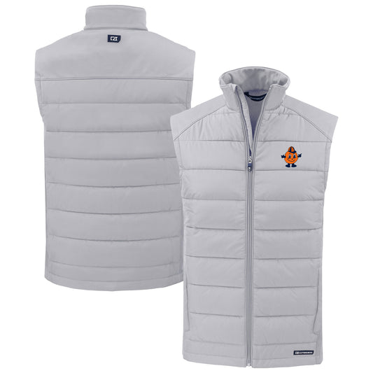 Men's Cutter & Buck  Gray Syracuse Orange Vault Evoke Hybrid Eco Softshell Recycled Full-Zip Vest