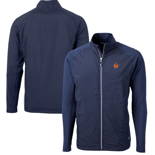 Men's Cutter & Buck  Navy Syracuse Orange Vault Adapt Eco Knit Hybrid Recycled Mens Full Zip Jacket