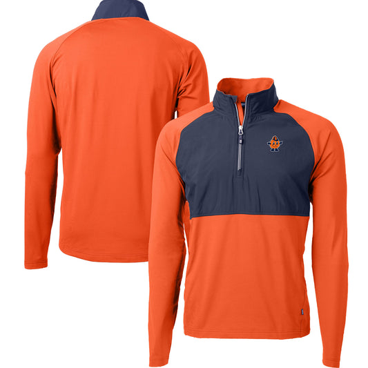 Men's Cutter & Buck  Orange Syracuse Orange DryTec Adapt Eco Knit Hybrid Recycled Raglan Quarter-Zip Jacket