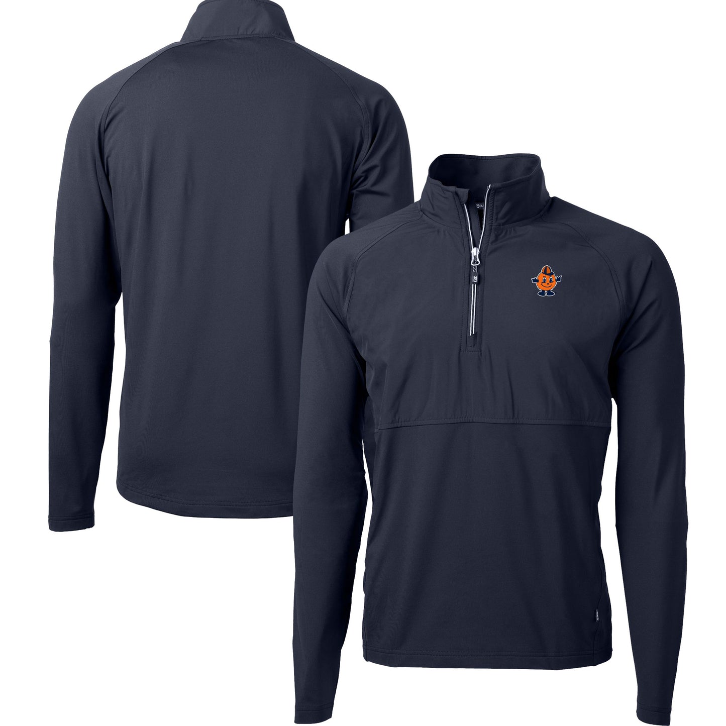 Men's Cutter & Buck  Navy Syracuse Orange DryTec Adapt Eco Knit Hybrid Recycled Raglan Quarter-Zip Jacket