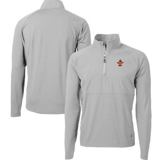 Men's Cutter & Buck  Gray Syracuse Orange DryTec Adapt Eco Knit Hybrid Recycled Raglan Quarter-Zip Jacket