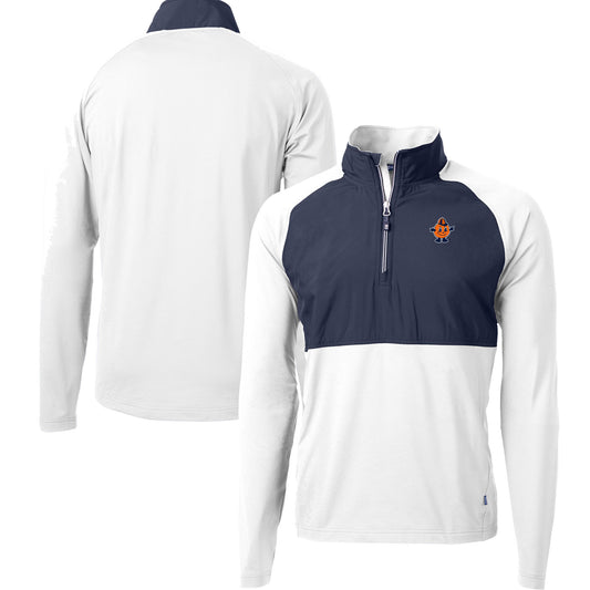 Men's Cutter & Buck  White Syracuse Orange DryTec Adapt Eco Knit Hybrid Recycled Raglan Quarter-Zip Jacket