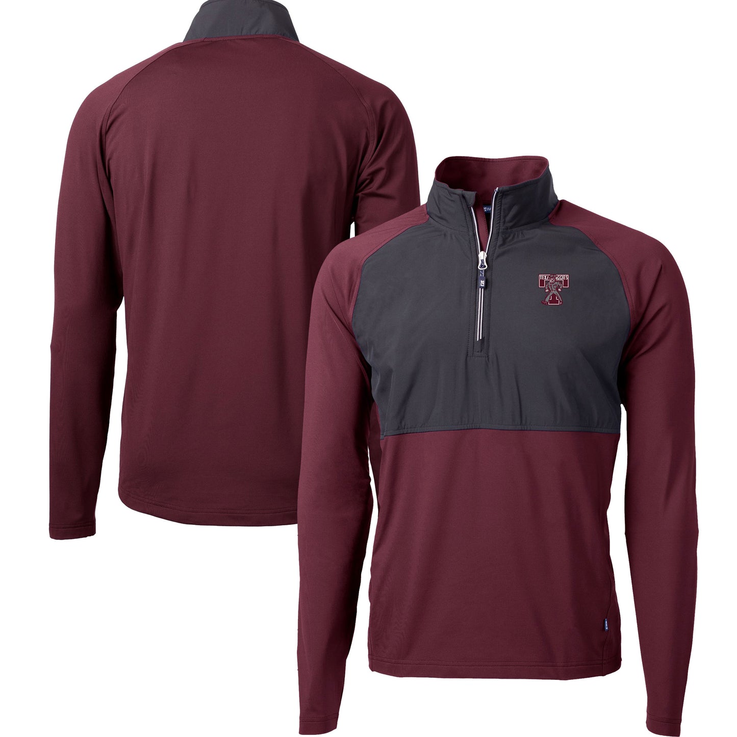 Men's Cutter & Buck  Maroon Texas A&M Aggies DryTec Adapt Eco Knit Hybrid Recycled Raglan Quarter-Zip Jacket