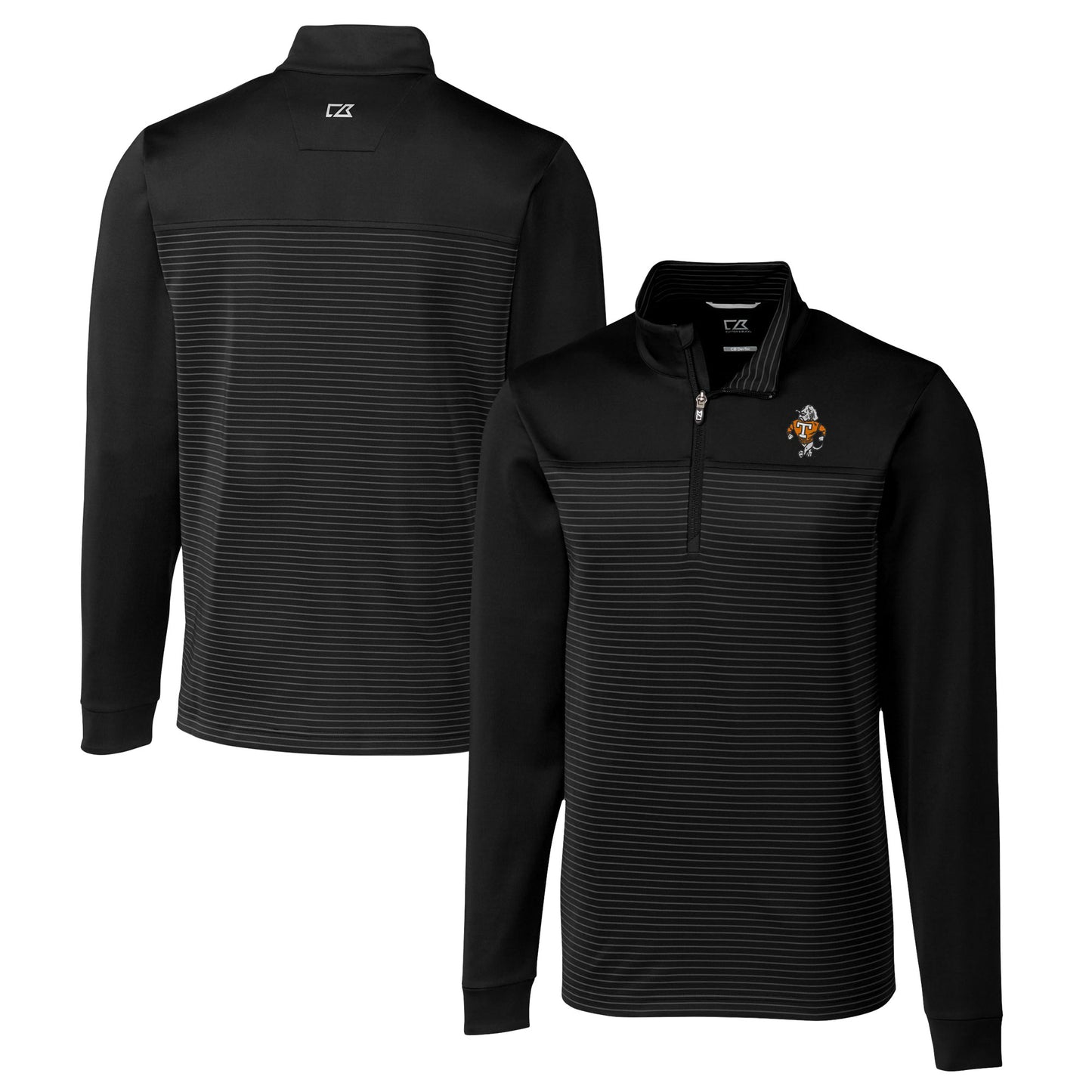 Men's Cutter & Buck  Black Tennessee Volunteers Vault DryTec Traverse Stripe Stretch Quarter-Zip Pullover