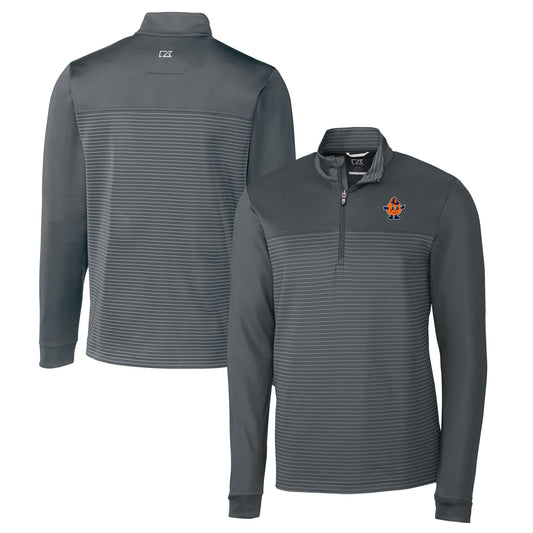 Men's Cutter & Buck  Gray Syracuse Orange Vault DryTec Traverse Stripe Stretch Quarter-Zip Pullover