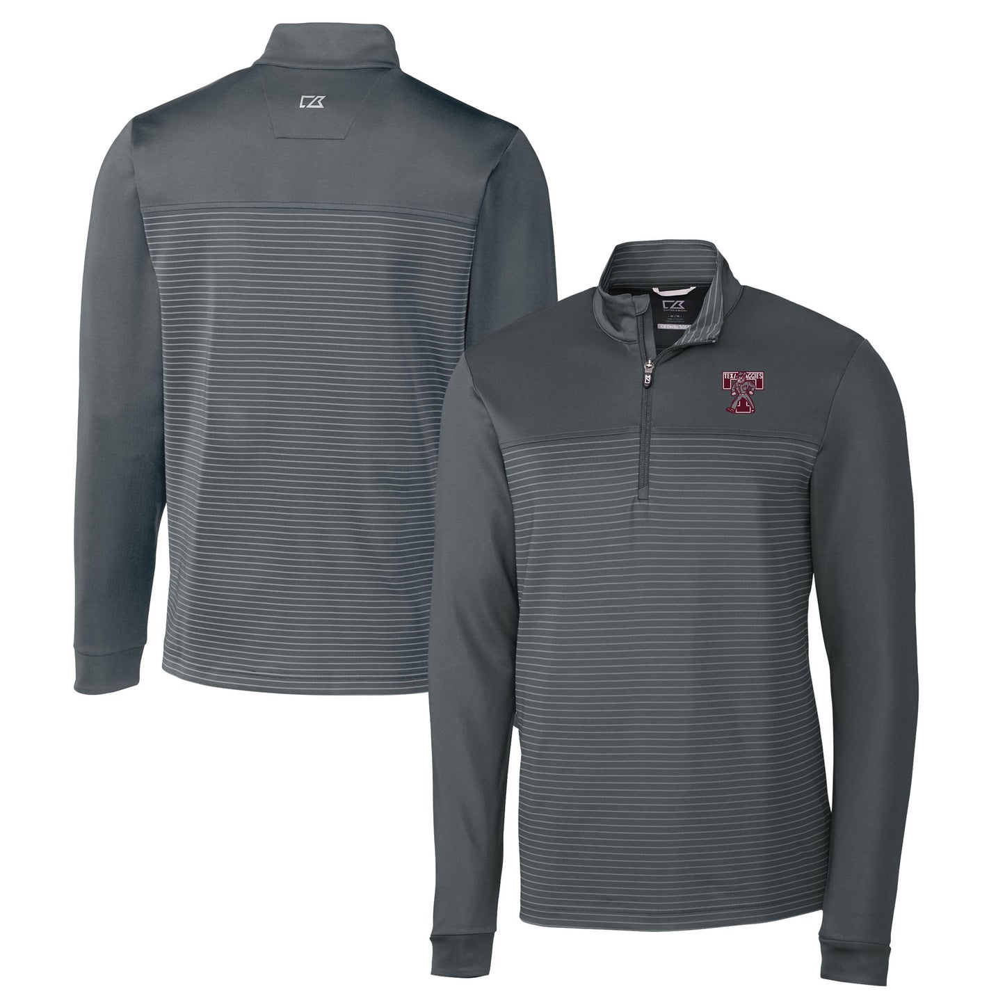 Men's Cutter & Buck  Gray Texas A&M Aggies Vault DryTec Traverse Stripe Stretch Quarter-Zip Pullover