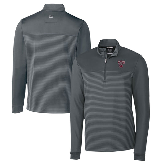 Men's Cutter & Buck  Gray Texas A&M Aggies Vault DryTec Traverse Stripe Stretch Quarter-Zip Pullover