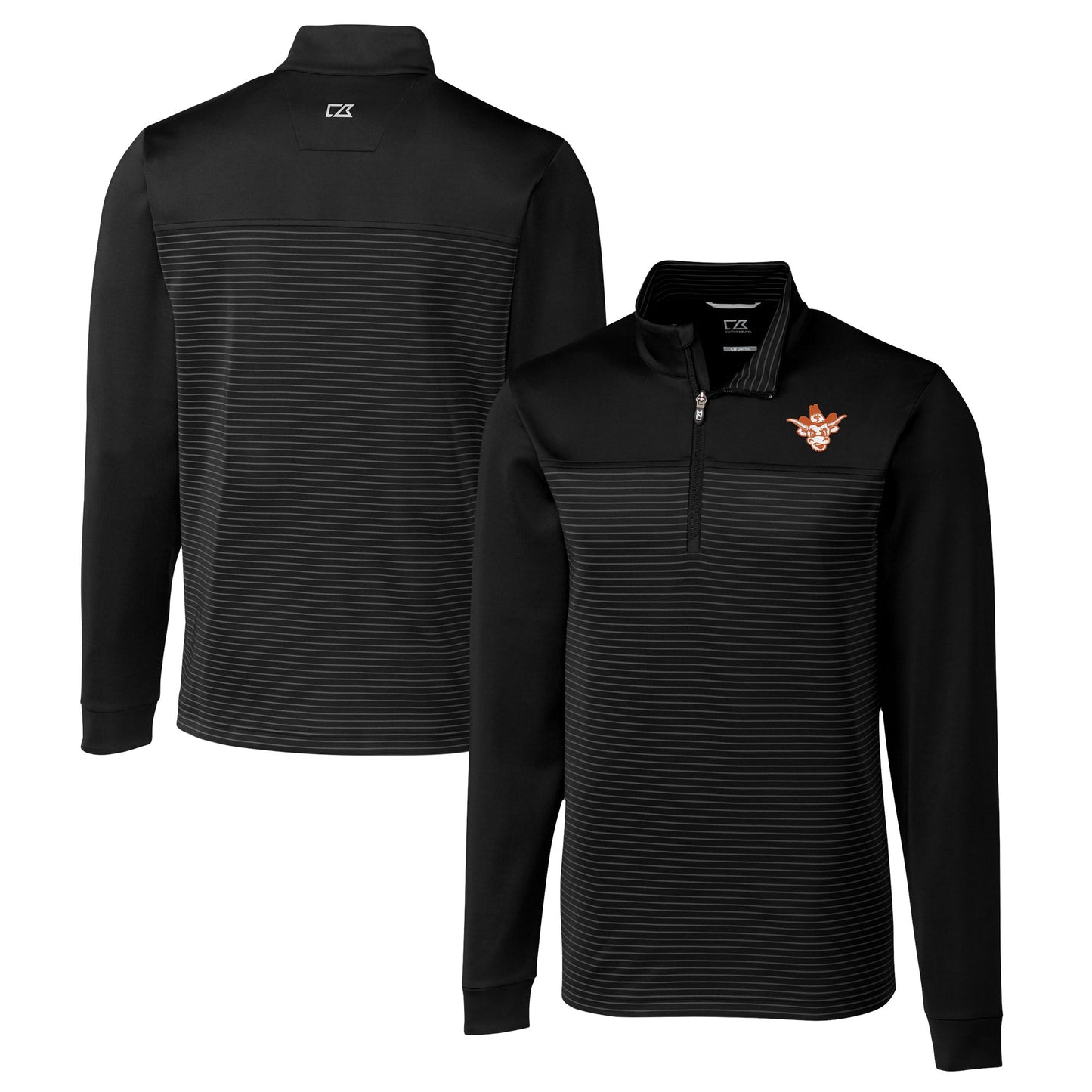 Men's Cutter & Buck  Black Texas Longhorns Vault DryTec Traverse Stripe Stretch Quarter-Zip Pullover