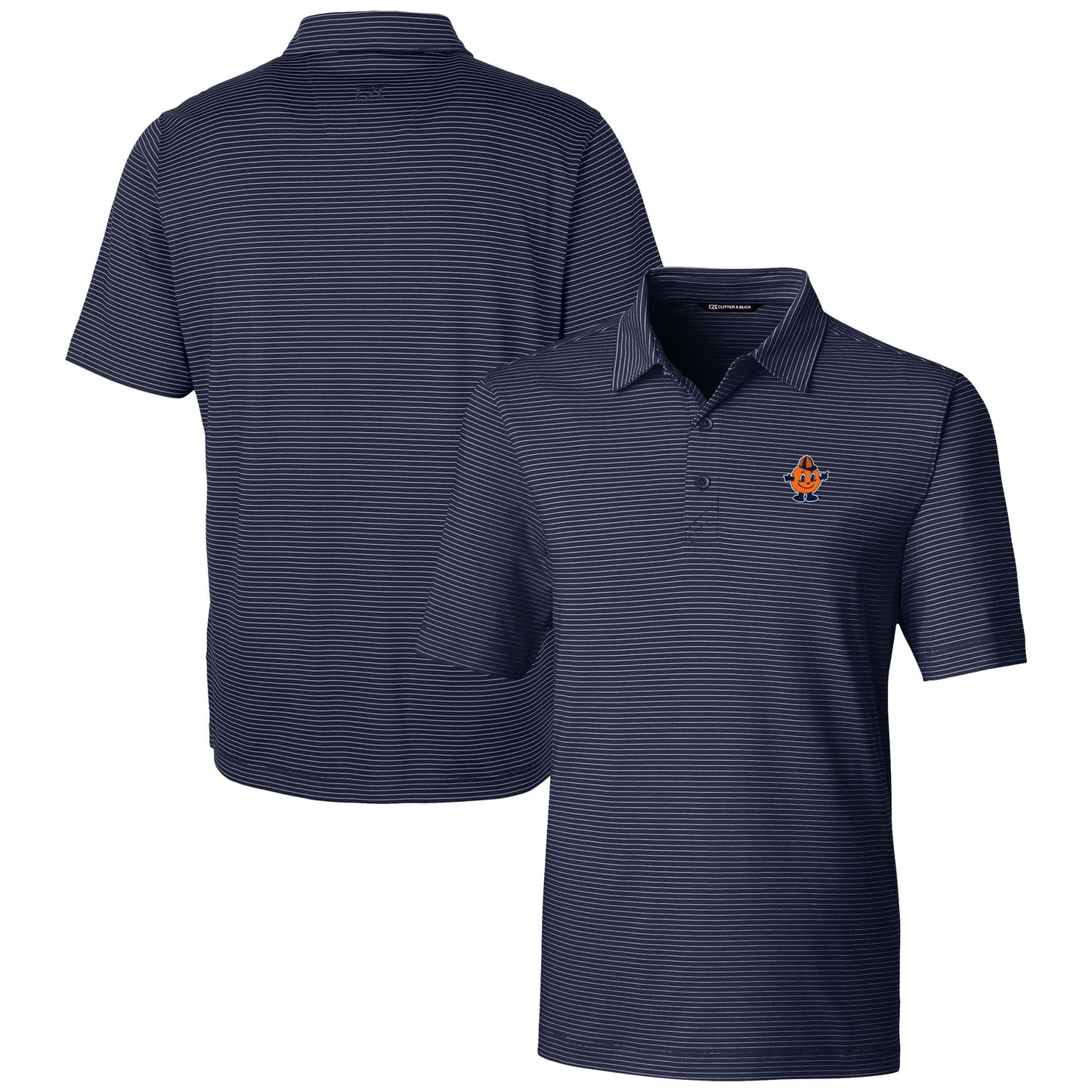 Men's Cutter & Buck  Navy Syracuse Orange Vault Forge Pencil Stripe Stretch Polo