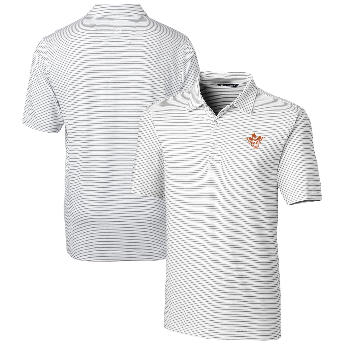 Men's Cutter & Buck  White Texas Longhorns Vault Forge Pencil Stripe Stretch Polo