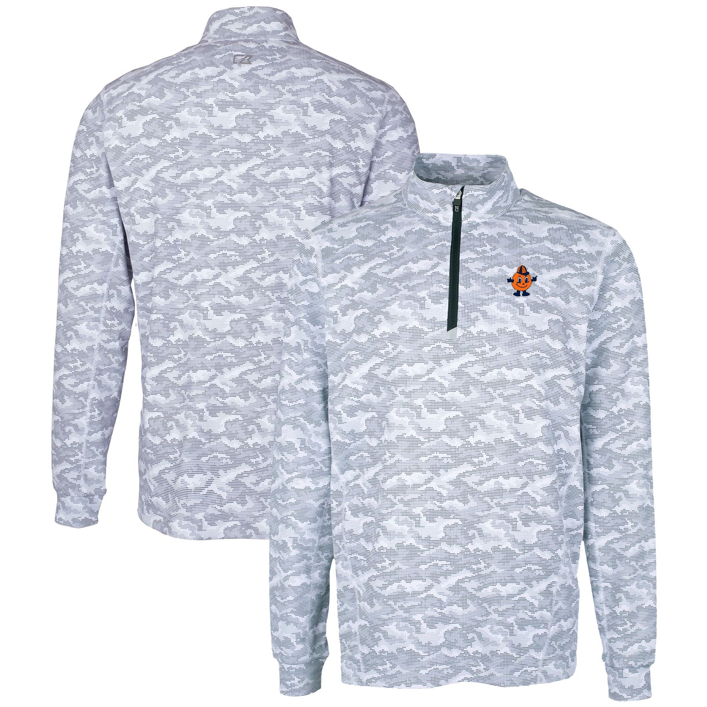 Men's Cutter & Buck  Gray Syracuse Orange Vault DryTec Traverse Camo Print Stretch Quarter-Zip Jacket