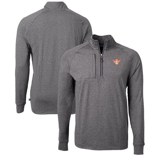 Men's Cutter & Buck  Heather Black Texas Longhorns Vault Adapt Eco Knit Heathered Recycled Raglan Quarter-Zip Top