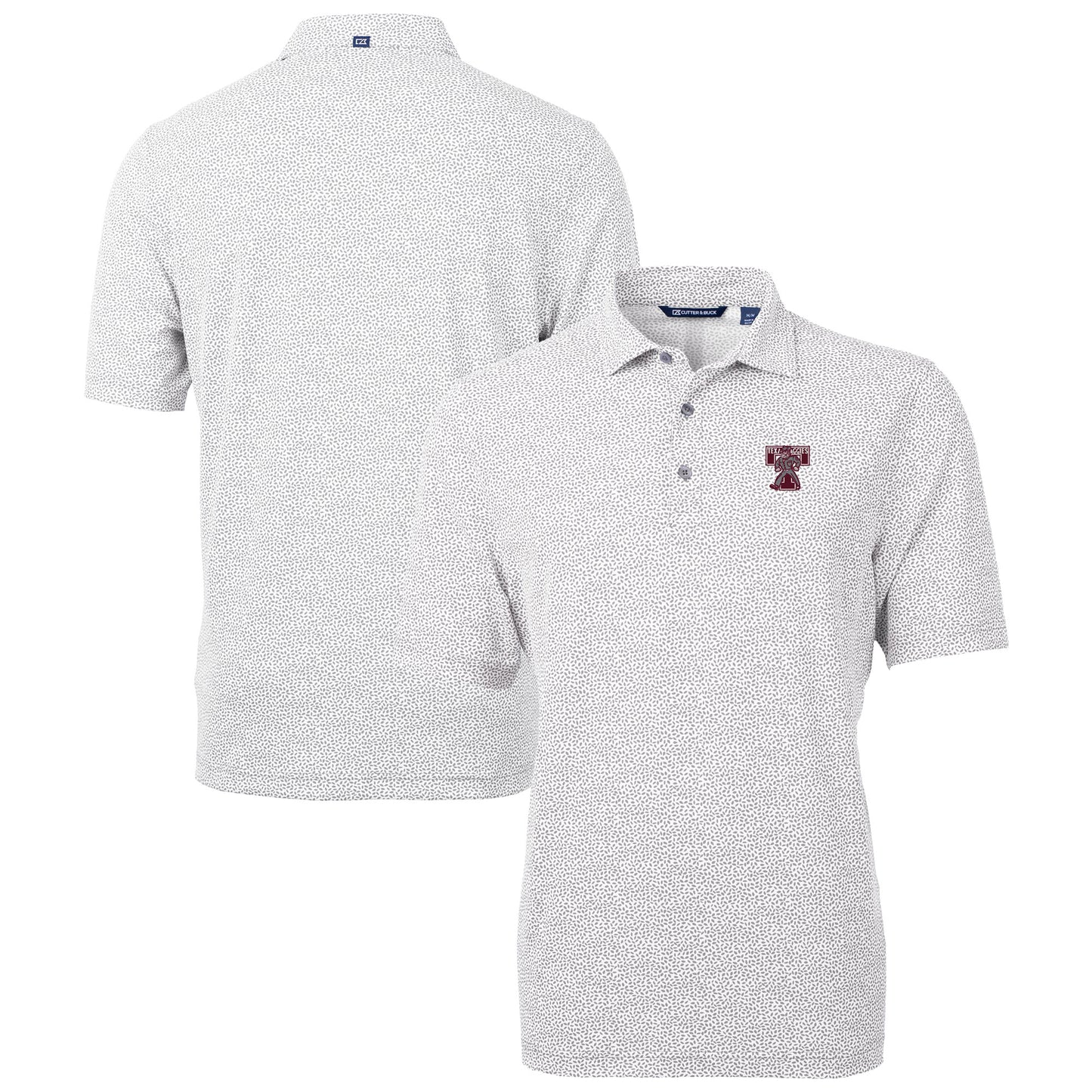 Men's Cutter & Buck  Gray Texas A&M Aggies Vault DryTec Virtue Eco Pique Botanical Print Recycled Polo