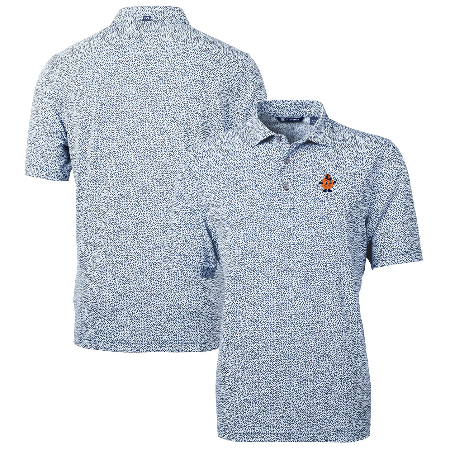 Men's Cutter & Buck  Navy Syracuse Orange Vault DryTec Virtue Eco Pique Botanical Print Recycled Polo