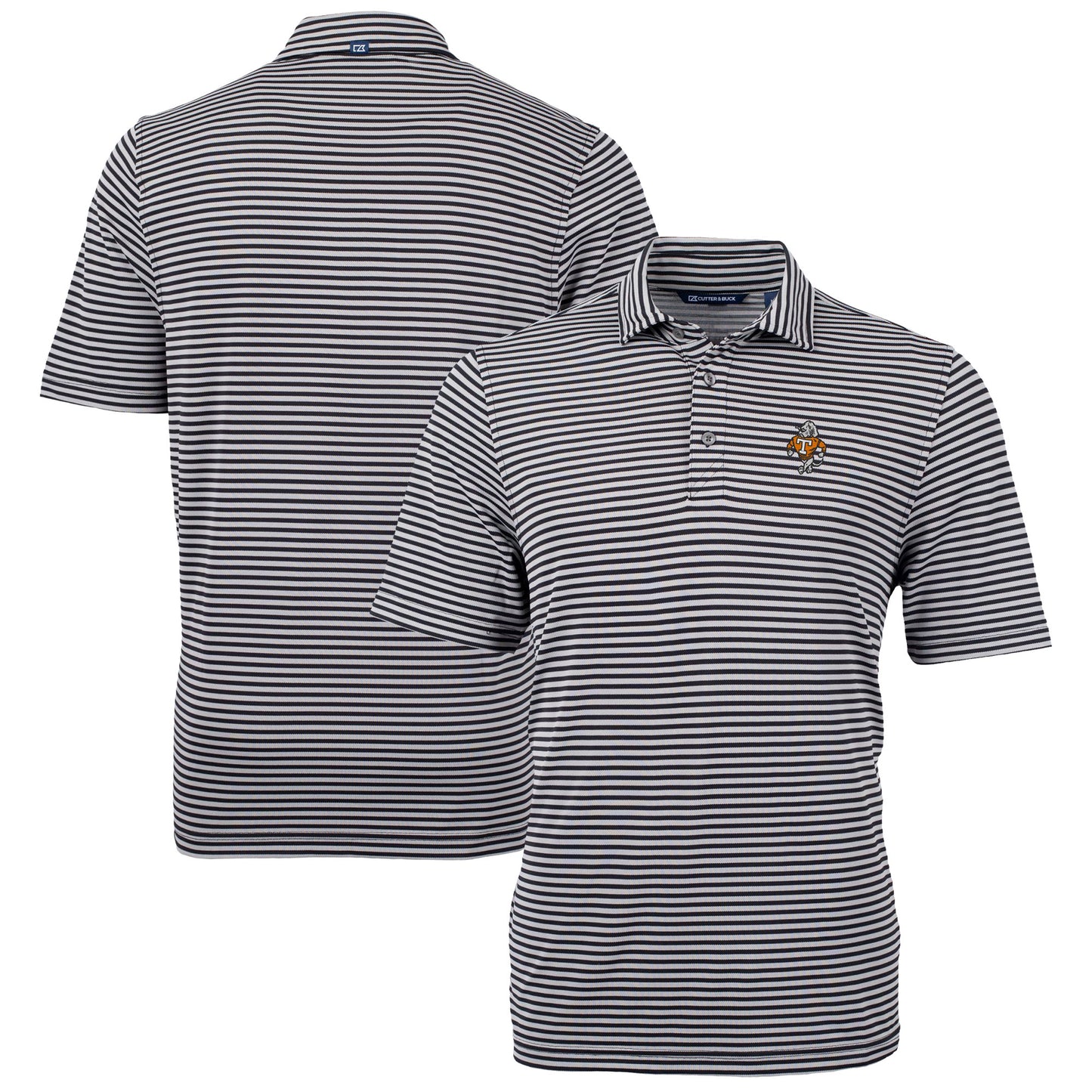 Men's Cutter & Buck  Black Tennessee Volunteers Vault DryTec Virtue Eco Pique Stripe Recycled Polo