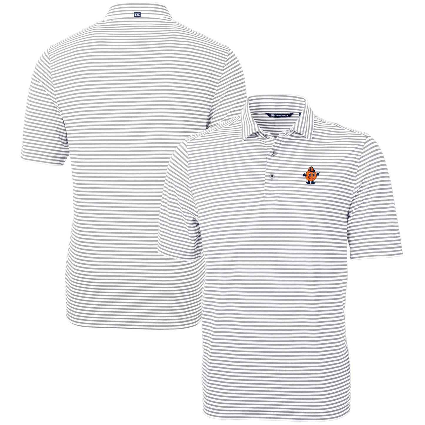 Men's Cutter & Buck  Gray Syracuse Orange Vault DryTec Virtue Eco Pique Stripe Recycled Polo