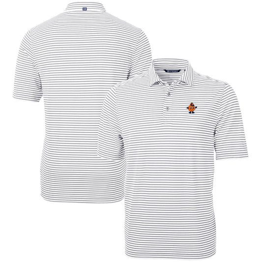 Men's Cutter & Buck  Gray Syracuse Orange Vault DryTec Virtue Eco Pique Stripe Recycled Polo