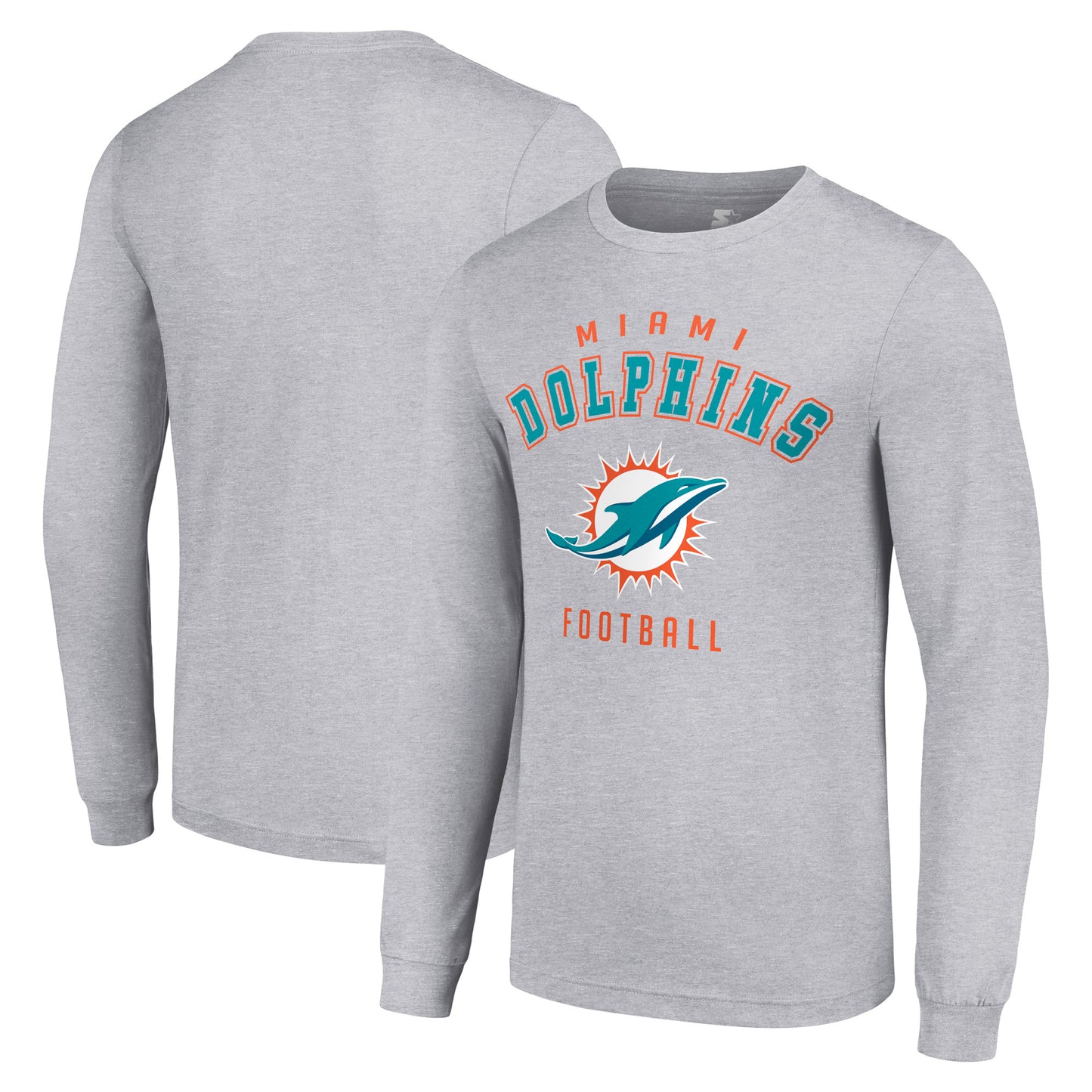 Men's Starter Heather Gray Miami Dolphins Long Sleeve T-Shirt