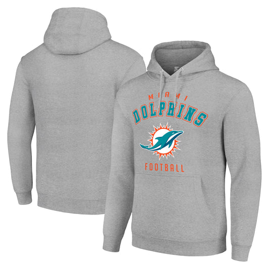 Unisex Starter Heather Gray Miami Dolphins Logo Pullover Hoodie