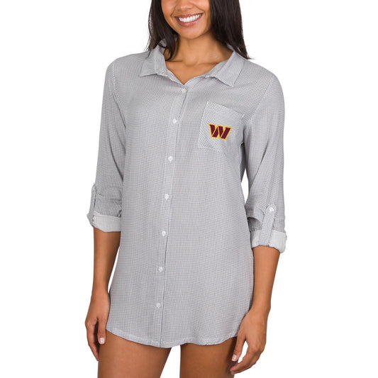 Women's Concepts Sport Gray/White Washington Commanders Melody Woven Button-Up Long Sleeve Nightshirt