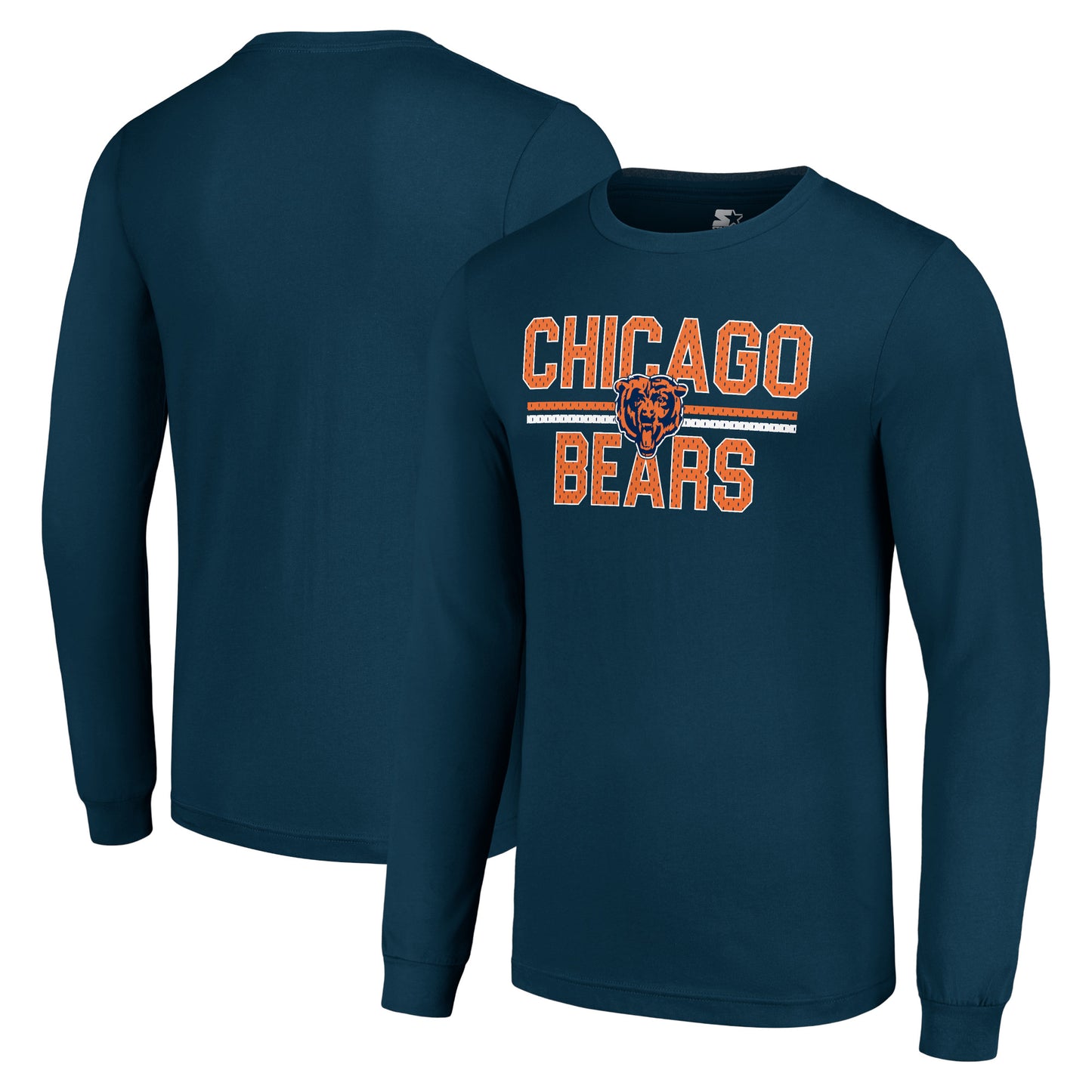 Men's Starter Navy Chicago Bears Team Mesh Print Graphic Long Sleeve T-Shirt